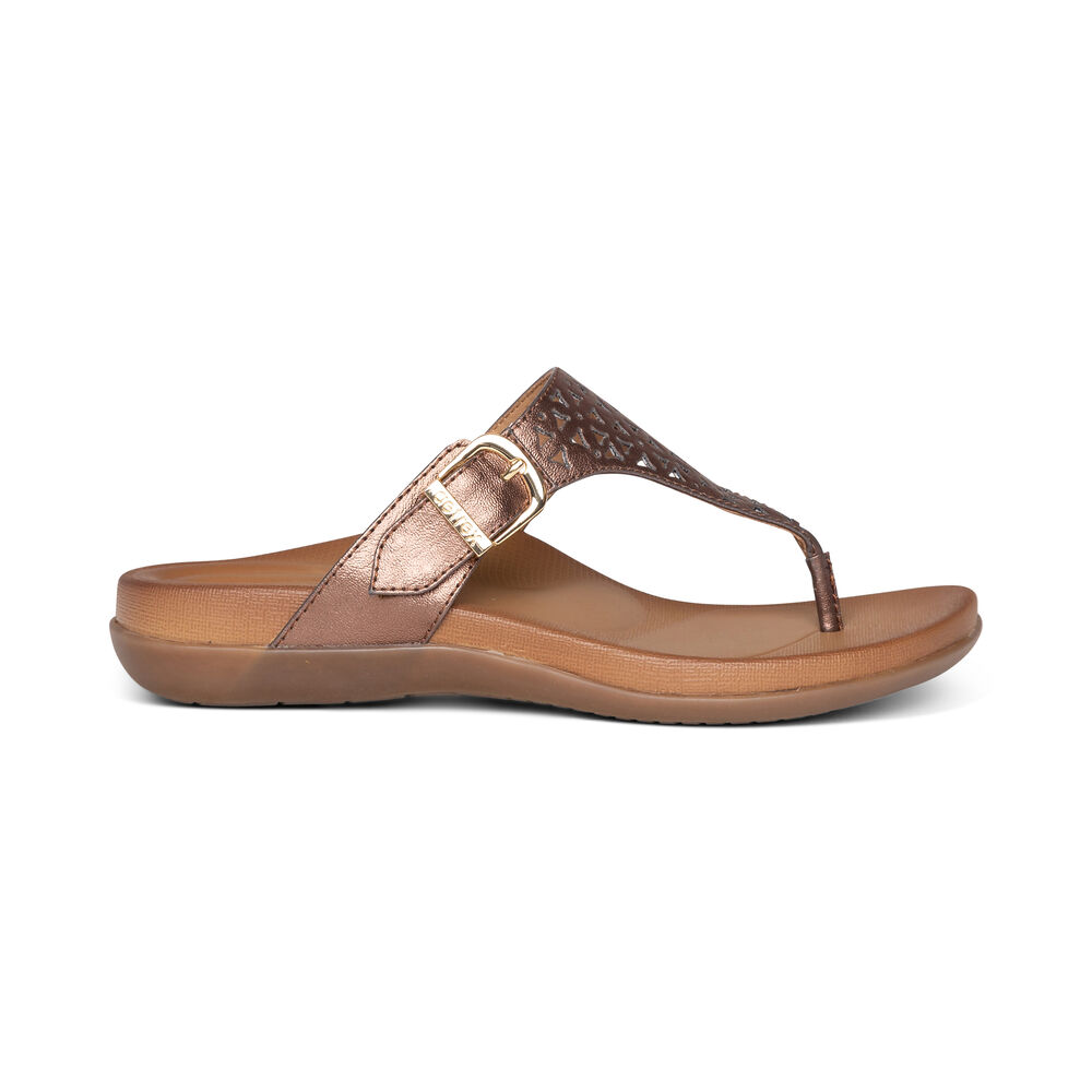 Aetrex Women's Rita Adjustable Flip Flops - Bronze | USA 4XQBMQN